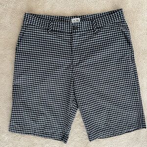 Adidas Men's Black and White Checkered Flat Front Shorts